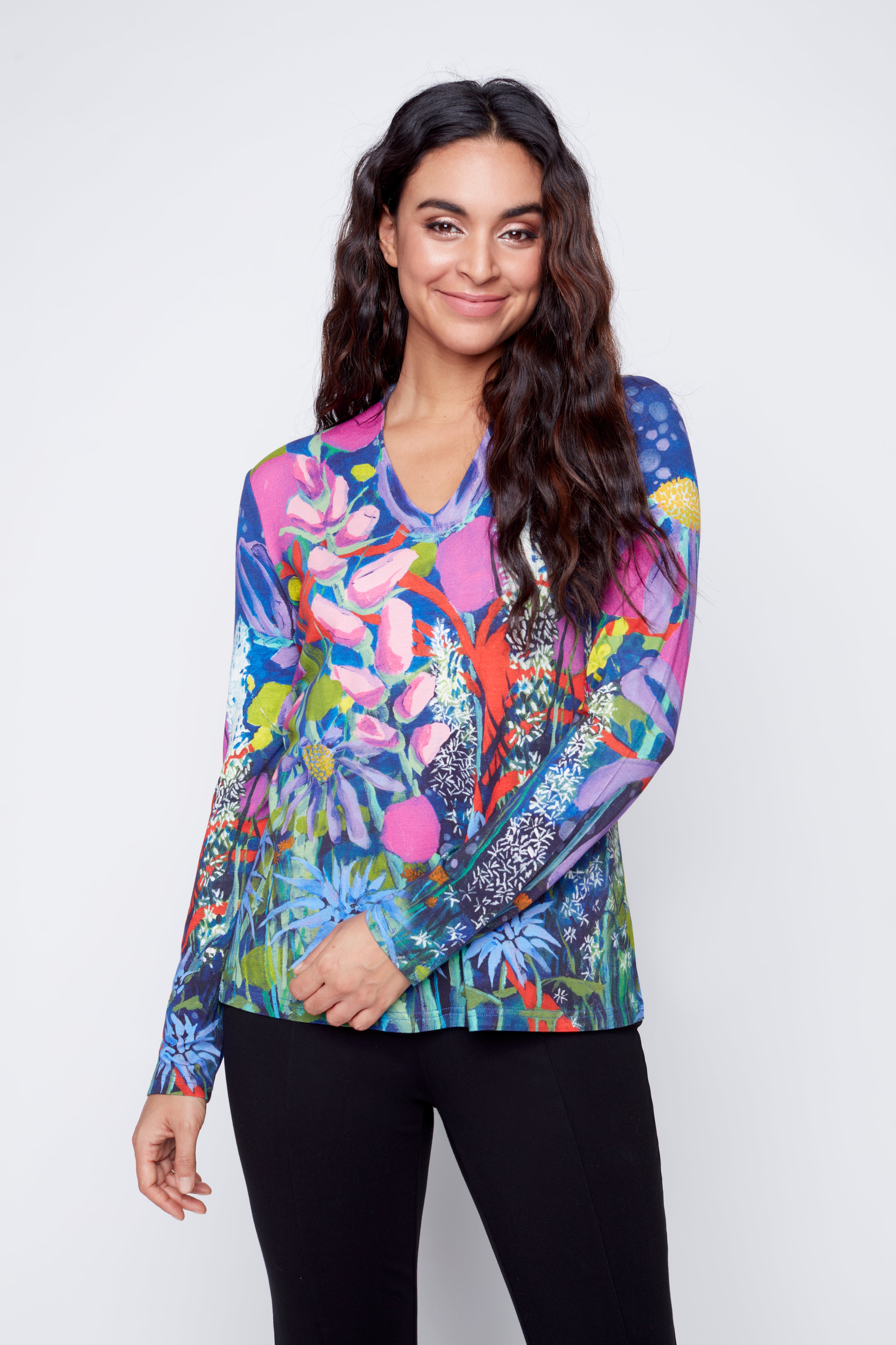 Of Fragrance & Flowers long sleeve v-neck top – The Wearable Art Store