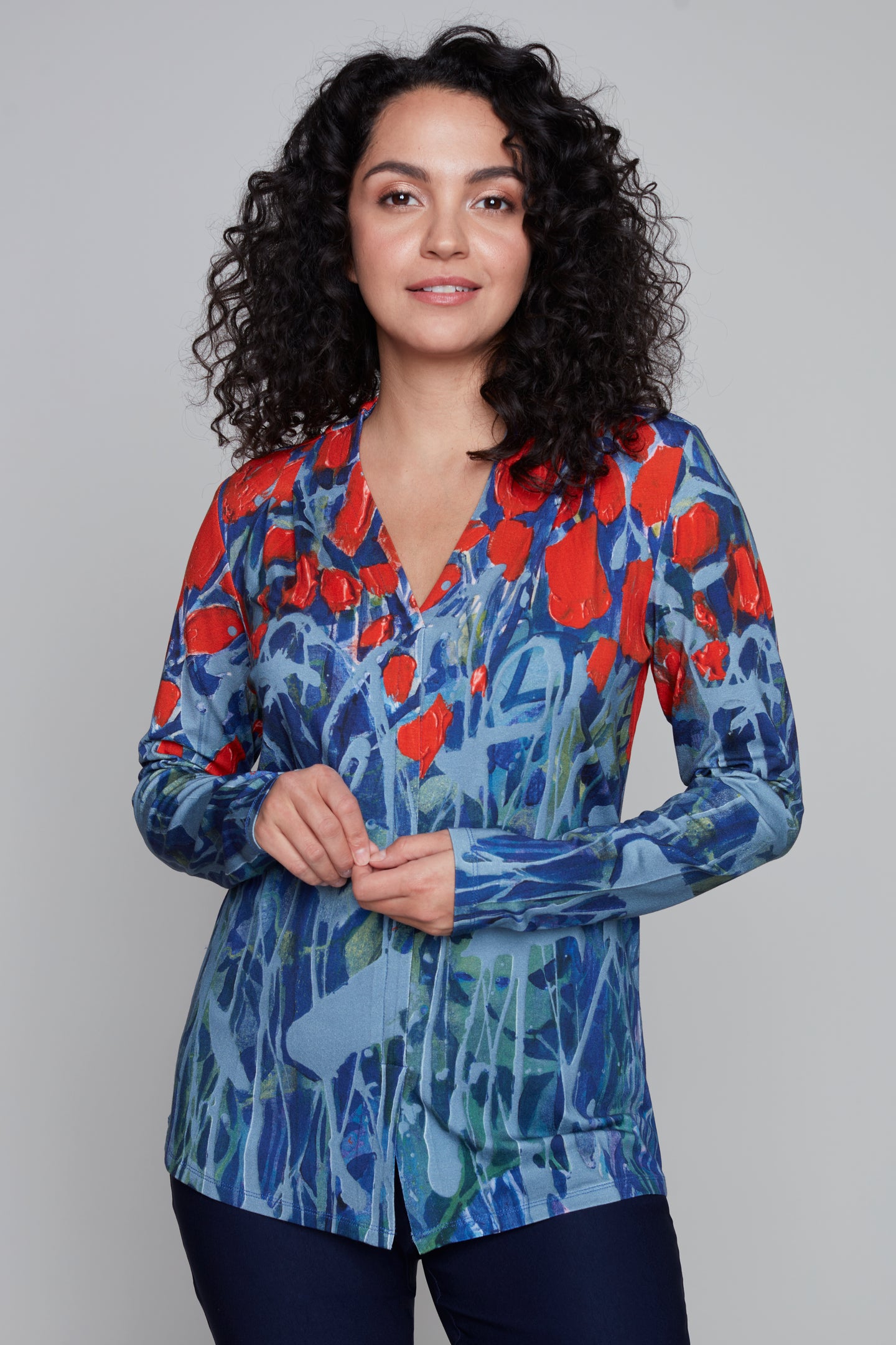 Dusk in the Garden v-neck lined long sleeve top