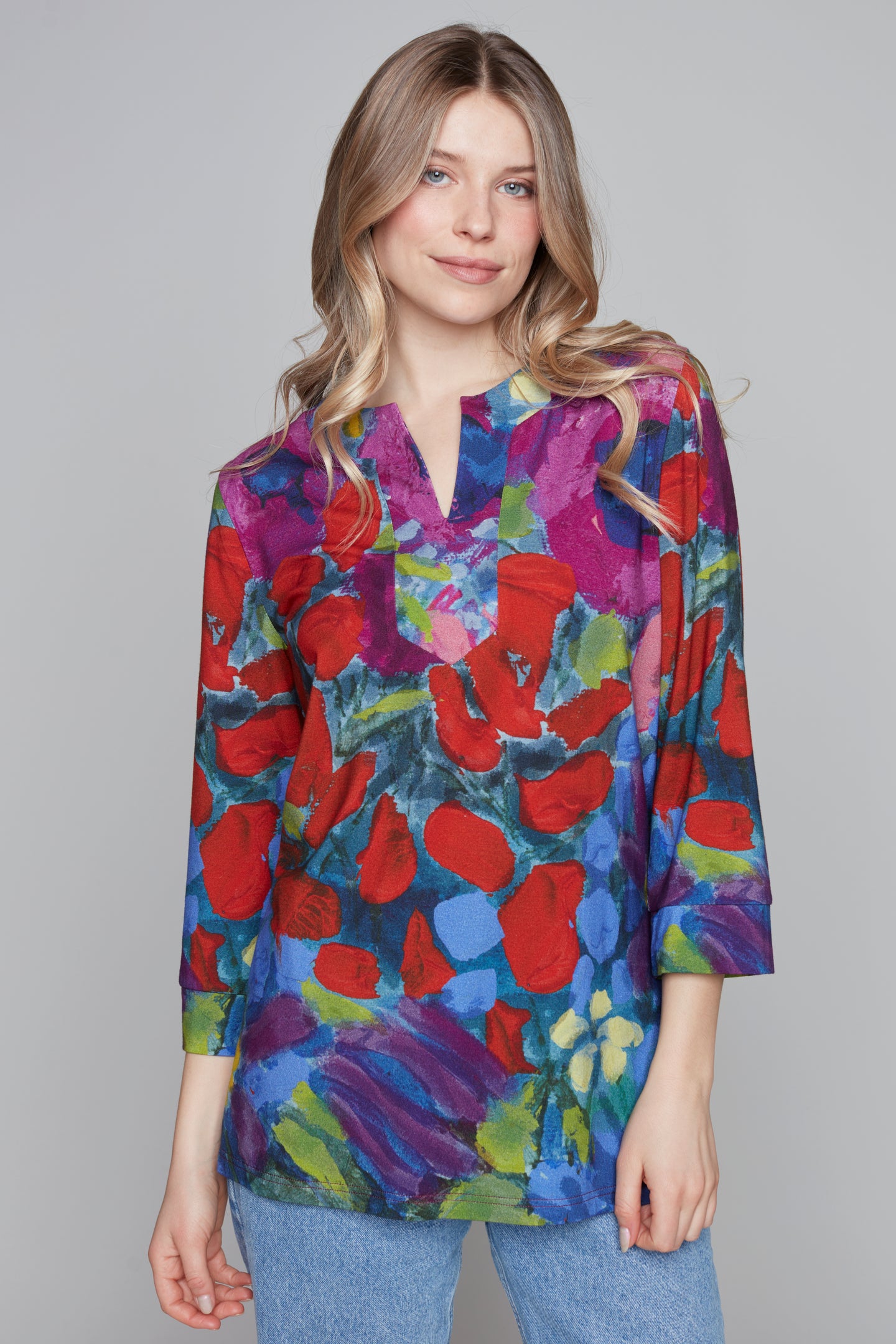 Tiny Little Evening Dream 3/4-length sleeve keyhole blouse