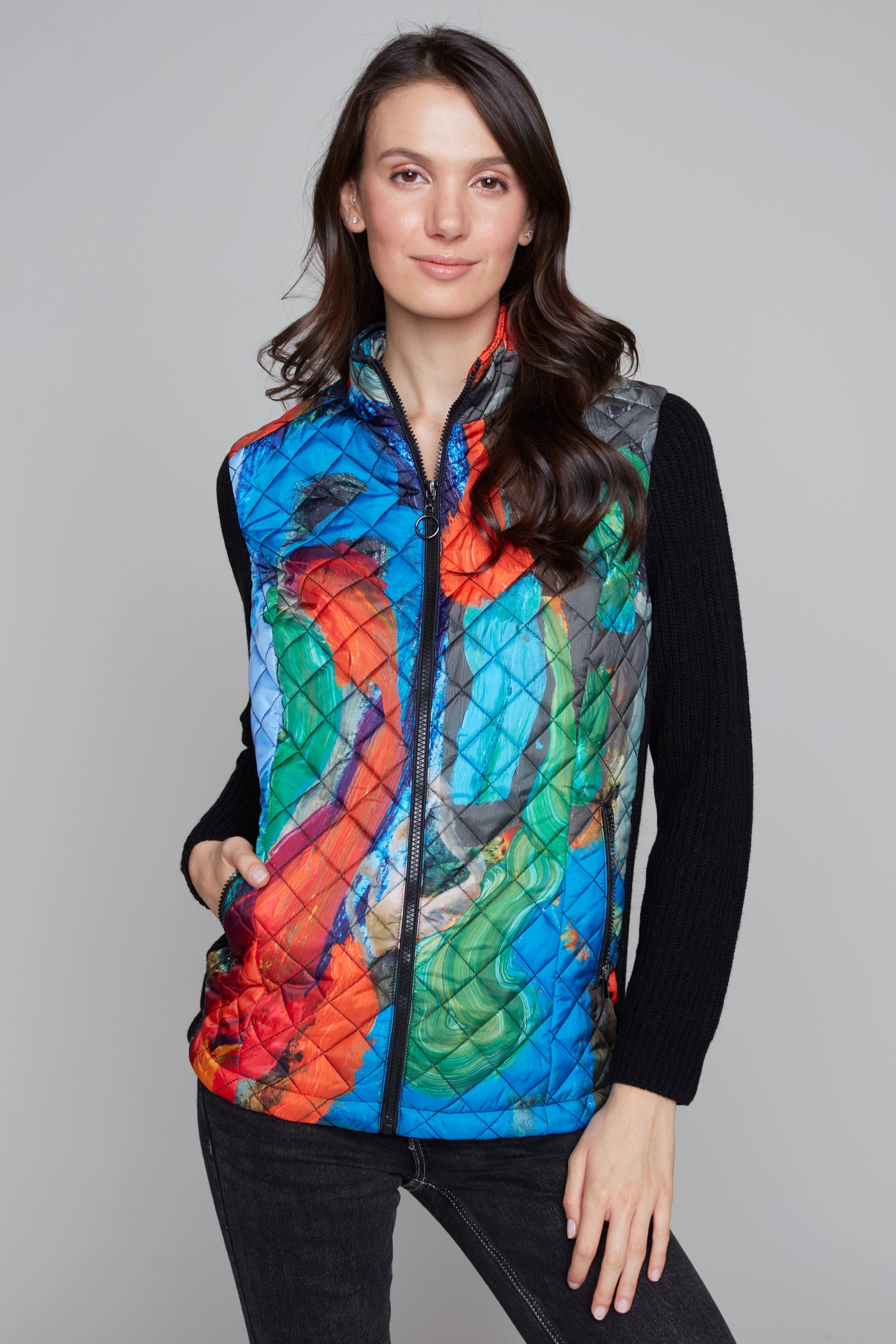 All Warm & Cozy quilted vest with ribbed side panels