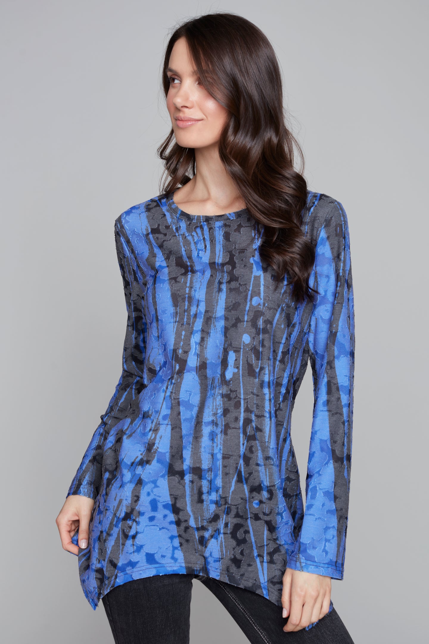  Breezy Black & Periwinkle Blue Tunique asymétrique