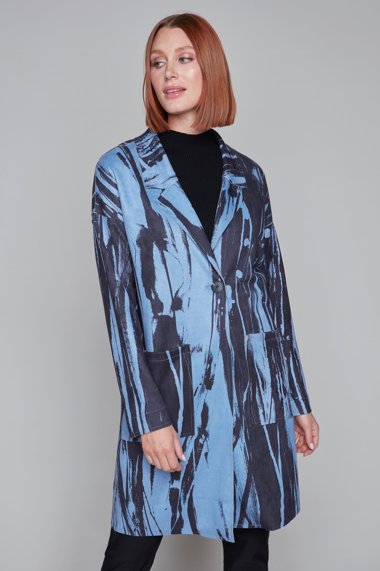 Breezy Black & Periwinkle Blue lightweight trench coat