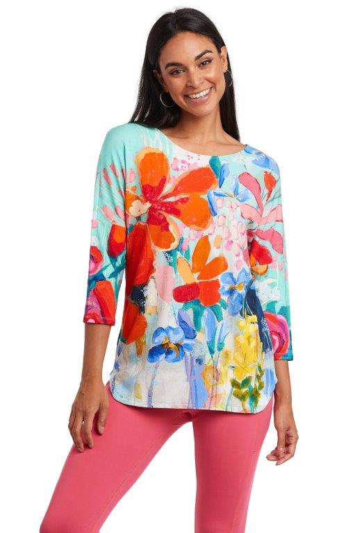 Sudden Summer 3/4 sleeve top with round neck – The Wearable Art Store